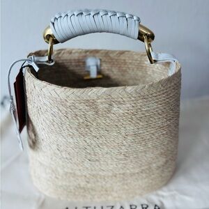 Altuzarra Watermill Straw Mini Tote with Metal Handle Natural/White NWT$545